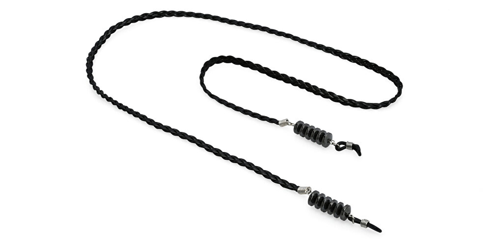The RICCI DISTRICT Black Faux Leather Braided Glasses Chain