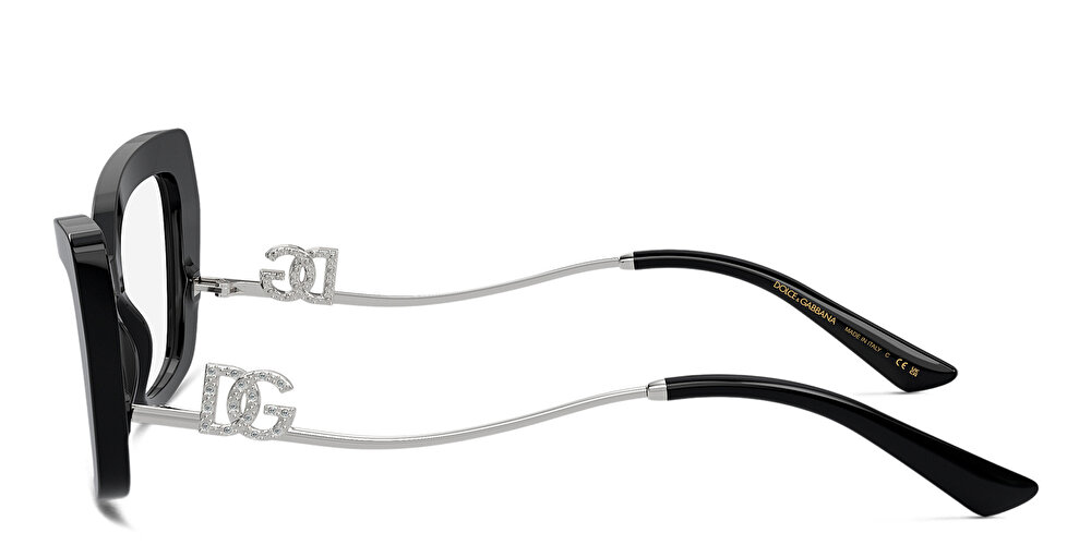 DOLCE & GABBANA Rhinestone DG Motif Wide Cat-Eye Eyeglasses